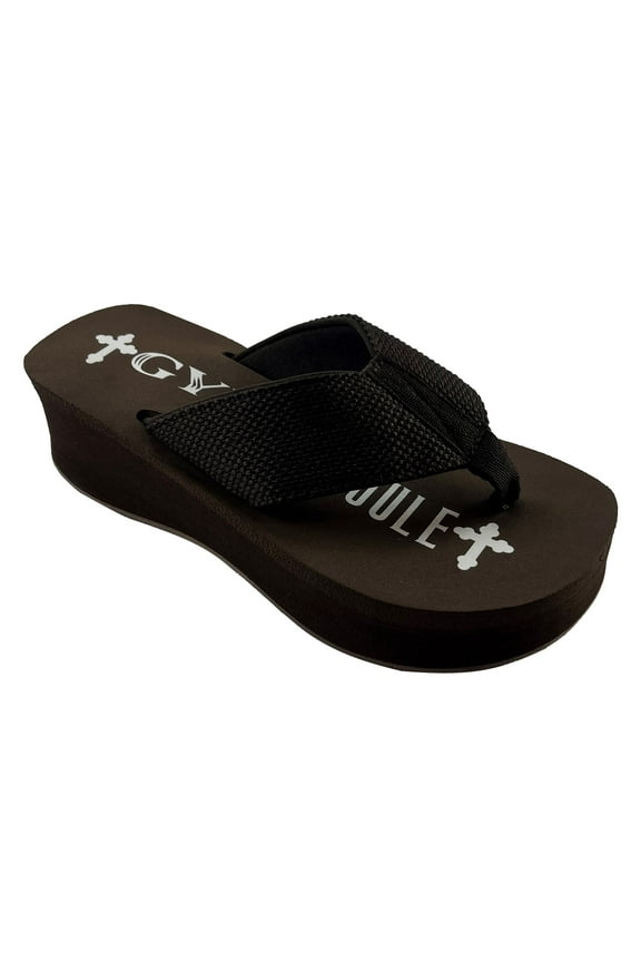 Platform Wedge Flip Flops, 2in Comfort Heel Thong Sandals,Brown