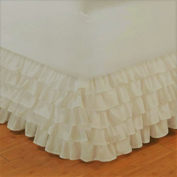 Gypsy Twin Ivory Ruffled Bed Skirt Wrap Around Layered Solid Bed Dust Ruffle 20" Inch Drop