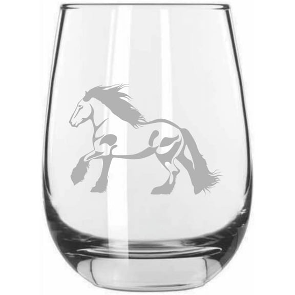 Gypsy Vanner Body Horse Themed Etched 15.25oz Libbey Stemless Wine Glass