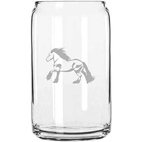 Gypsy Vanner Body Horse Themed Etched 16oz Libbey Can Glass