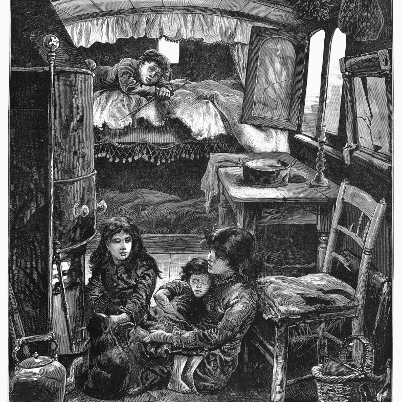 Gypsy Wagon 1879. Nchildren In A Gypsy Wagon At An Encampment Near