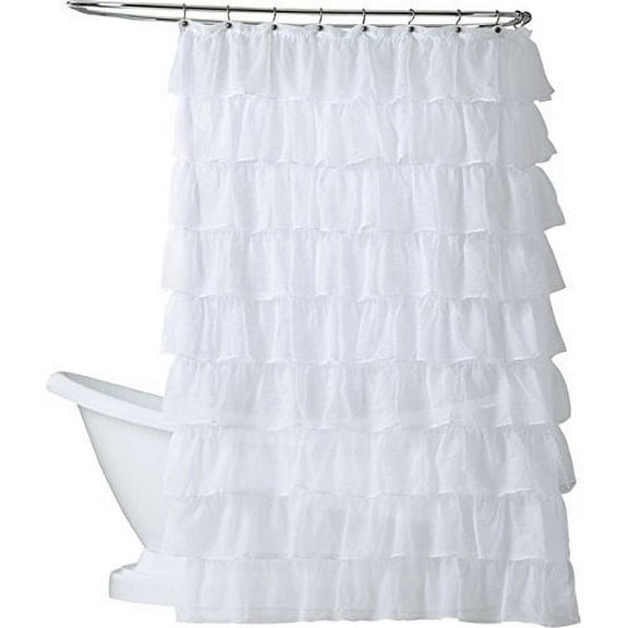 Gypsy White Ruffled Crushed Sheer Fabric Shower Curtain 70" W X 72" L
