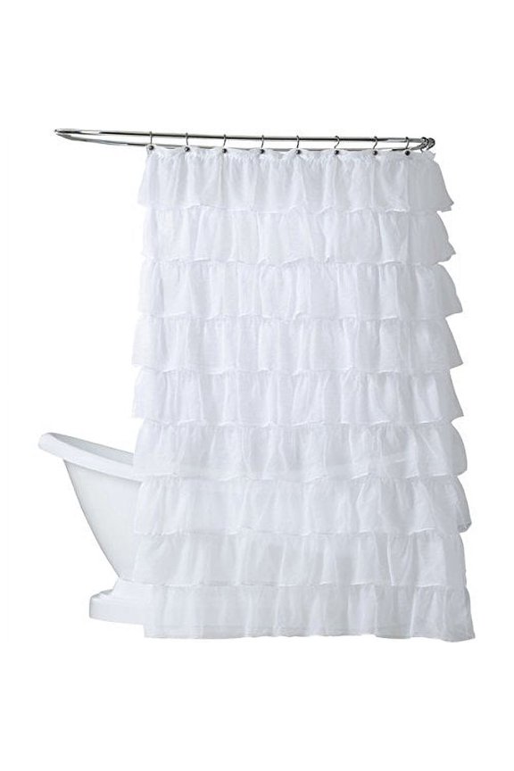Gypsy White Ruffled Crushed Sheer Fabric Shower Curtain 70" W X 72" L