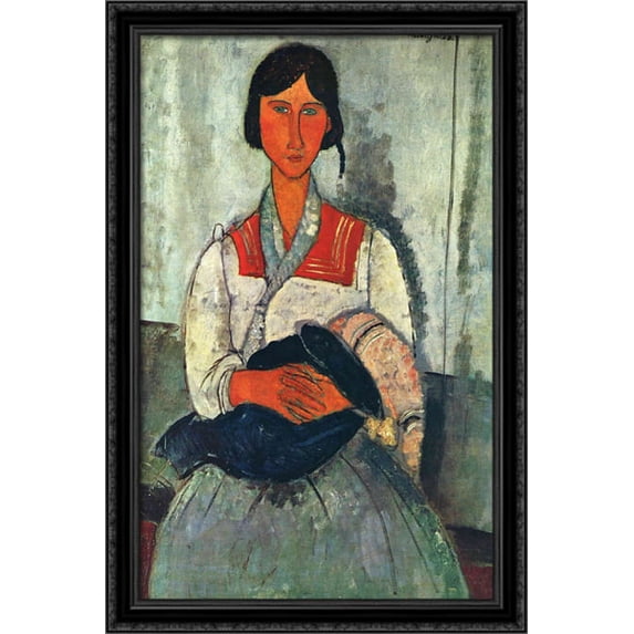 Gypsy Woman with a Baby 26x40 Large Black Ornate Wood Framed Canvas Art by Amedeo Modigliani