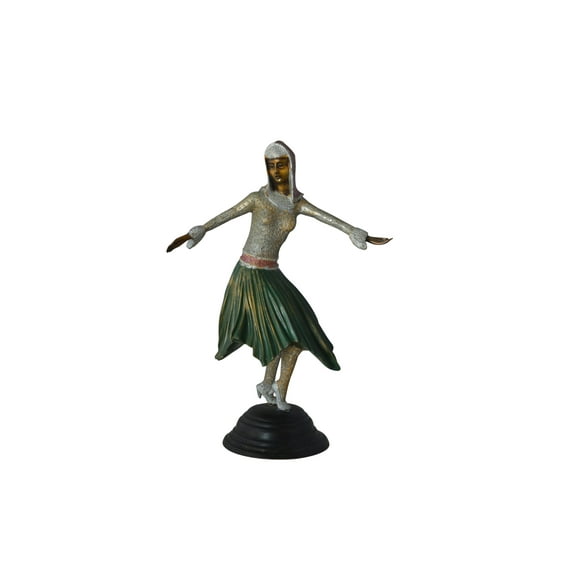 Nifao Gypsy dancer with green dress bronze statue – Home Office Decor Sculpture, 12"L x 9"W x 30"H