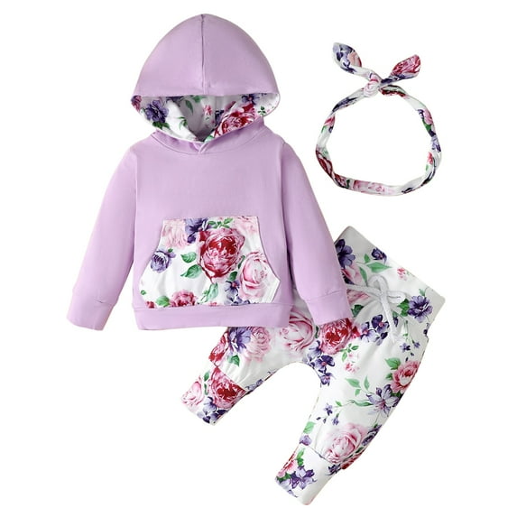 Gyratedream 0-24M Baby Girl Clothes Long Sleeve Hoodie Sweatshirt Pants with Headband Girl Fall Winter Outfit 3pcs Sets