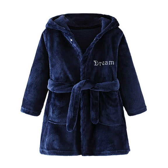 Gyratedream 1-6T Baby Boys Girls Solid Color Flannel Warm Hooded Bathrobe Sleepwear