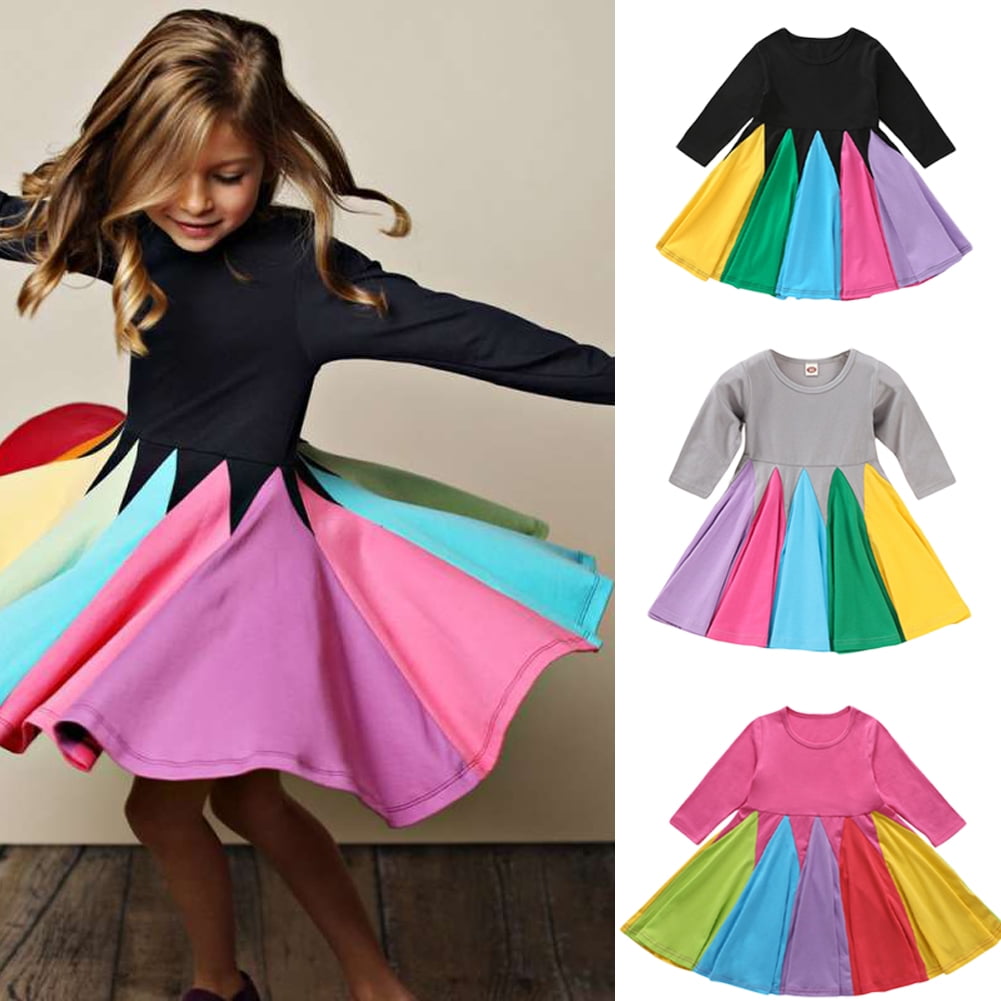 Gyratedream 1-6T Baby Girls Cotton Long Sleeve Rainbow Patchwork Jersey Dress Casual Dress - Walmart.com Gyratedream 1-6T Baby Girls Cotton Long Sleeve Rainbow Patchwork Jersey Dress Casual Dress - Walmart.com