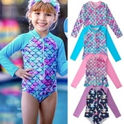 MAXCOZY Gyratedream 2-12 Years Girls Mermaid Long Sleeve Rash Guard UPF 50+ One-Pieces Swimsuit