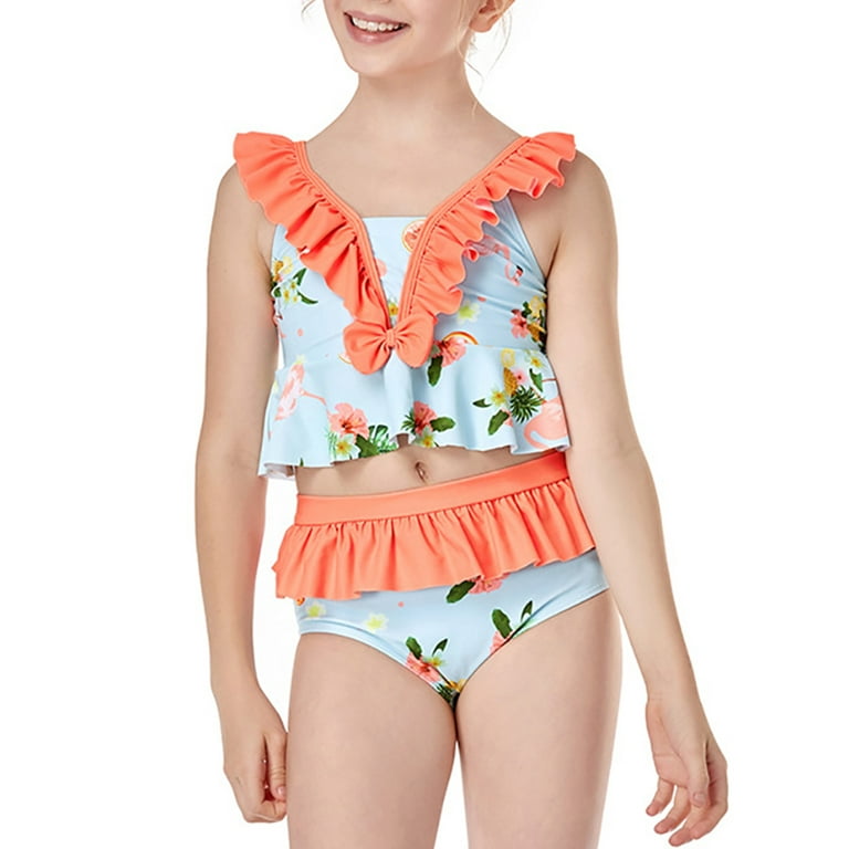 Gyratedream 2 12 Years Kids Girls Floral Ruffle Bikiki Tankinis Swimsuit Two Piece Bathing Suit