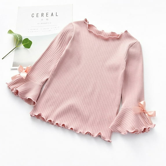 Gyratedream 2-7Y Toddler Kids Little Girls Ruffle Flared Sleeve Sweater Basic Knitted Tops