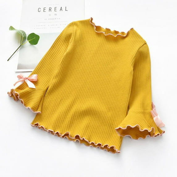 Gyratedream 2-7Y Toddler Kids Little Girls Ruffle Flared Sleeve Sweater Basic Knitted Tops