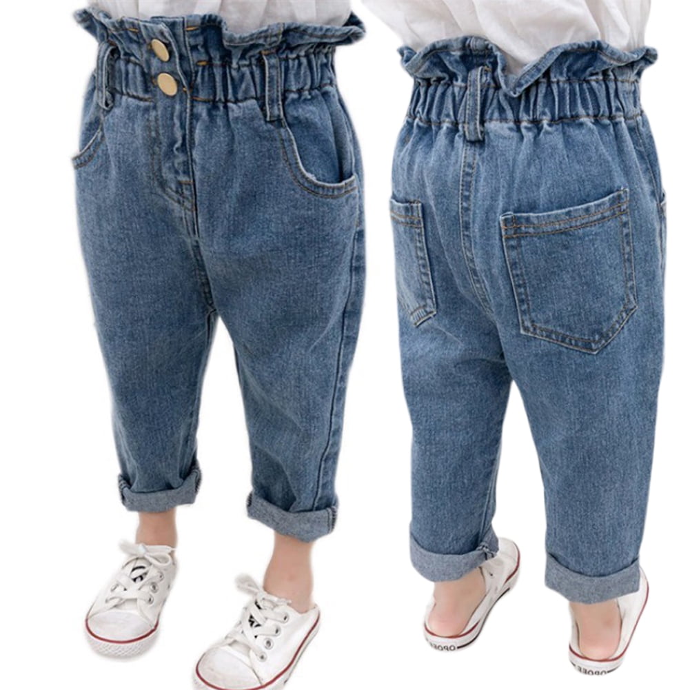 Gyratedream 2-8Y Autumn Toddler Kids Little Girls Long Elastic Waist Denim  Pants Casual Loose Jeans