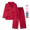 thumbnail image 1 of Gyratedream 3-14Y Child Girl Boy Silk Satin Button Down Long Sleeve Pajamas Set Sleepwear, 1 of 10