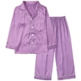 thumbnail image 1 of Gyratedream 3-14Y Child Girl Boy Silk Satin Button Down Long Sleeve Pajamas Set Sleepwear, 1 of 8