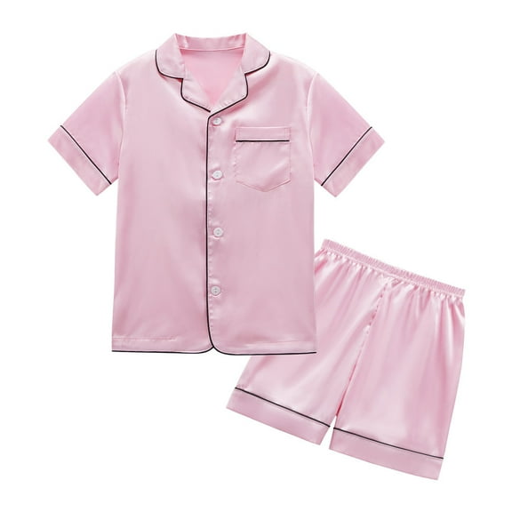 Gyratedream 4-14Y Child Boy Girl Silk Satin Pajamas Set,Short Sleeve Tops+Shorts Sleepwear Suit