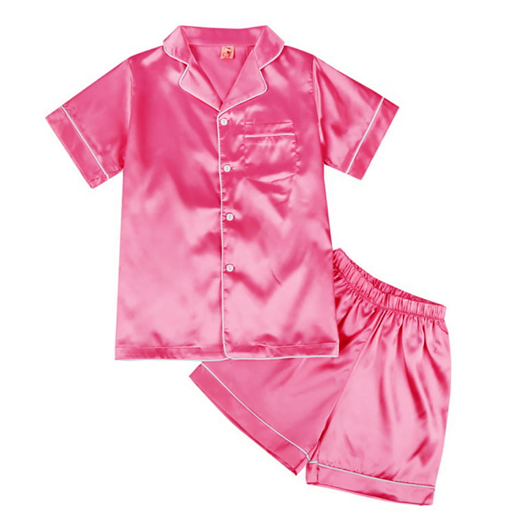Gyratedream 4-14Y Child Girl Boy Silk Satin Pajamas Set,Short Sleeve  Tops+Shorts Sleepwear Suit