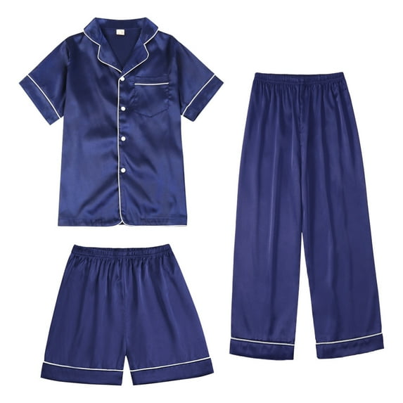 Gyratedream 4-14Y Unisex Girls Boys Kids Pajama Sets Button Down Satin Sleepwear Nighty 3PCS Silky Lounge Sets Nightwear