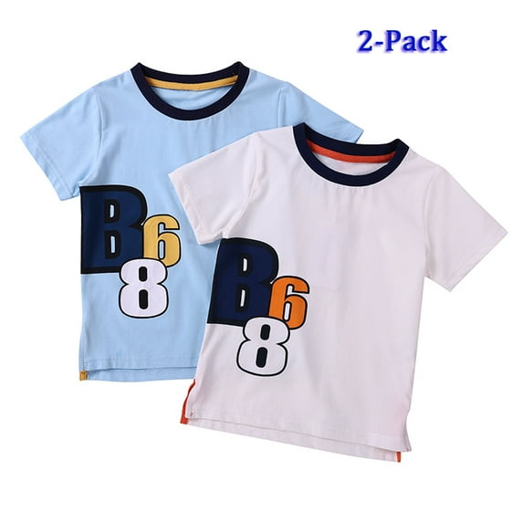 Gyratedream Baby Boys Cotton Basic T-shirt, 2 Pack, Cartoon Letter Printed Short Sleeve Shirt Tops for Toddler Kids 2-6 Years