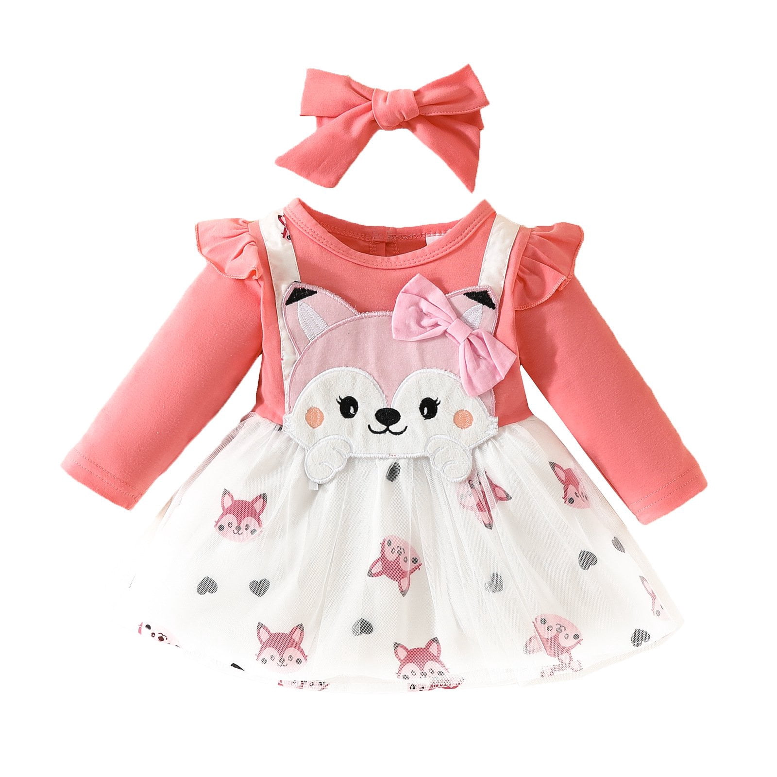 Baby Cartoon Fox Graphic Long Sleeves Triangle Knitted Romper Jumpsuit In Autumn