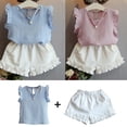 thumbnail image 1 of Gyratedream Baby Girl Sleeveless Tops+Elastic Shorts 2Pcs Summer Kids Outfit Set, 1 of 6
