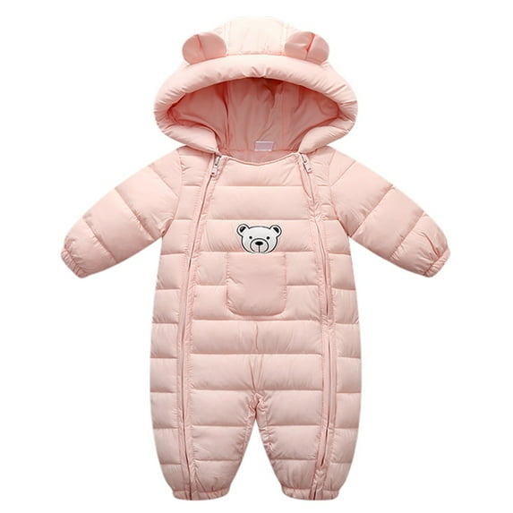 Gyratedream Baby Girls Boys Teddy Bear Double Zip-up Light Winter Puffrt Hooded Jumpsuit Jacket Romper Down Snowsuit Infant Outerwear,Size 0-24M