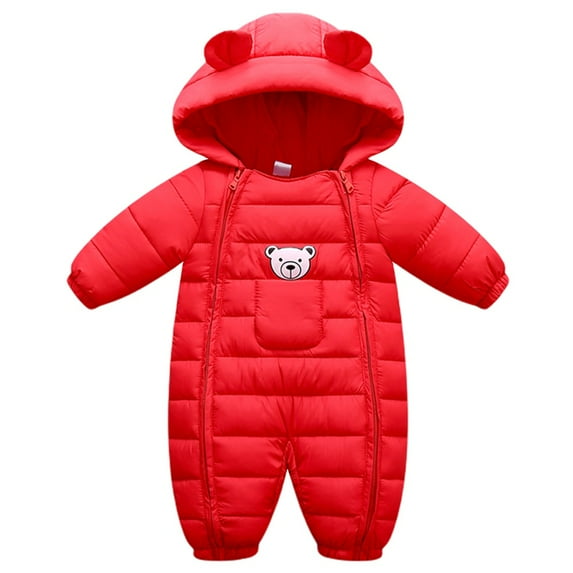 Gyratedream Baby Girls Boys Teddy Bear Double Zip-up Light Winter Puffrt Hooded Jumpsuit Jacket Romper Down Snowsuit Infant Outerwear,Size 0-24M