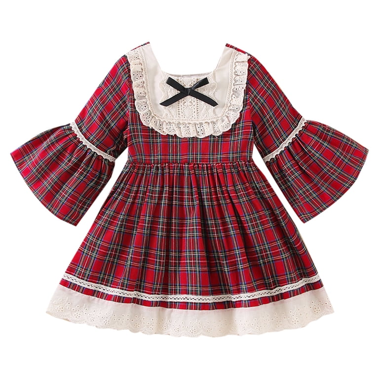 Gyratedream Baby Girls Christmas Dress Red Plaid Long Sleeves Lace Dress  Xmas Clothes, Size 18-24 Months - Walmart.com
