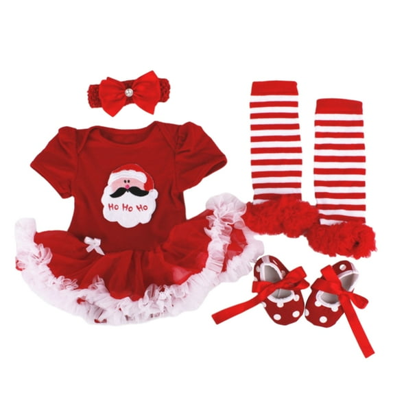 Gyratedream Baby Girls My 1st Christmas Romper Tutu Dress Leg Warmers Shoes Headband 4Pcs Xmas Outfit Set, Size 0-3M
