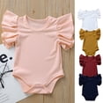 thumbnail image 1 of Gyratedream Baby Girls Puff Sleeve Rib Knit Romper Bodysuit Tops for Kids 0-18 Months, 1 of 8
