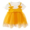 thumbnail image 1 of Gyratedream Baby Girls Short Sleeve Striped Lace Tulle Princess Dress Bowknot Sundress Summer Dress, Yellow, 1 of 7