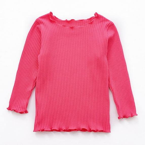 Gyratedream Baby Girls Toddler Kids Ruffle Long Sleeve Plain Knitted Sweater Basic Tops