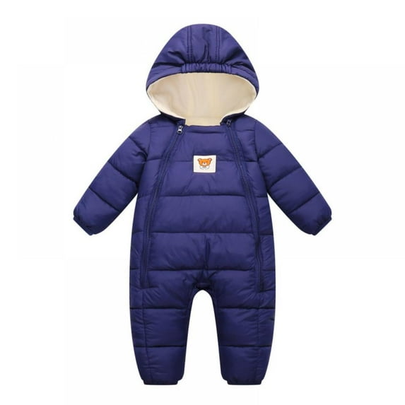 Gyratedream Baby Snowsuit Cute Cartoon Jumpsuit Hooded Thicken Winter Coat Warm Romper for Infant 0-12M