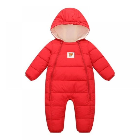 Gyratedream Baby Snowsuit Cute Cartoon Jumpsuit Hooded Thicken Winter Coat Warm Romper for Infant 0-12M