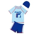 thumbnail image 1 of Gyratedream Baby Toddler Boys 3-Pieces Swimsuit Sets Kids UPF 50+ Bathing Suit Rash Guards Short Sleeve Dinosaur Print Sunsuit Swimwear with Cap for 1-7 Years, 1 of 8