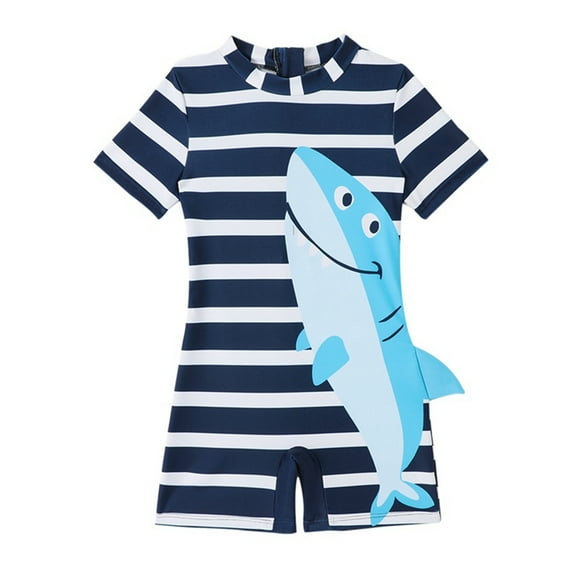Gyratedream Baby Toddler Boys Short Sleeve One Piece Swimsuits UPF 50+ Rash Guard Sunsuits Kids Striped Shark Print Bathing Suits Beachwear for 1-7 Years