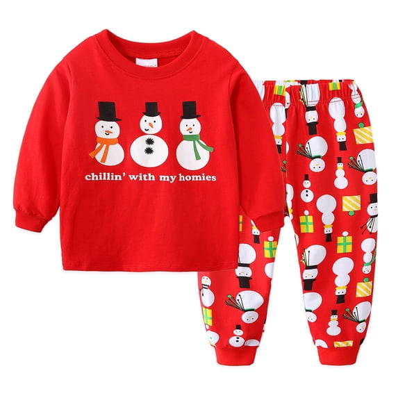 Gyratedream Christmas Pajama Outfit for Kids Toddlers Cotton Long Sleeve Sleepwear and Pant 2-Piece Set