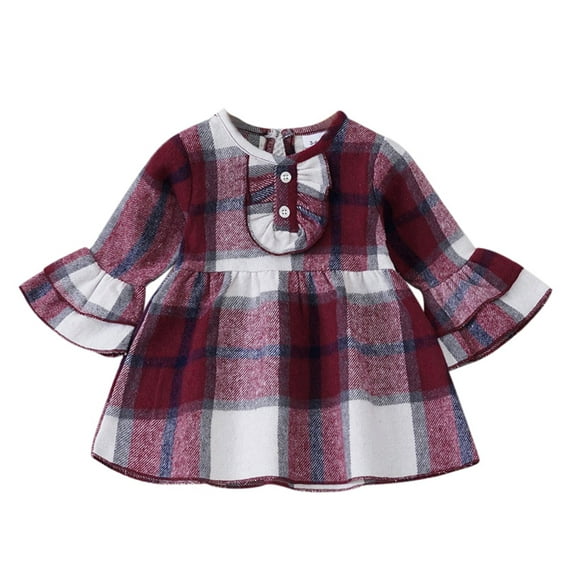 Gyratedream Christmas Toddler Girl Retro Plaid Dress Long Sleeve Belted Tunic Dress Button Down Shirts Dress Xmas Outfit