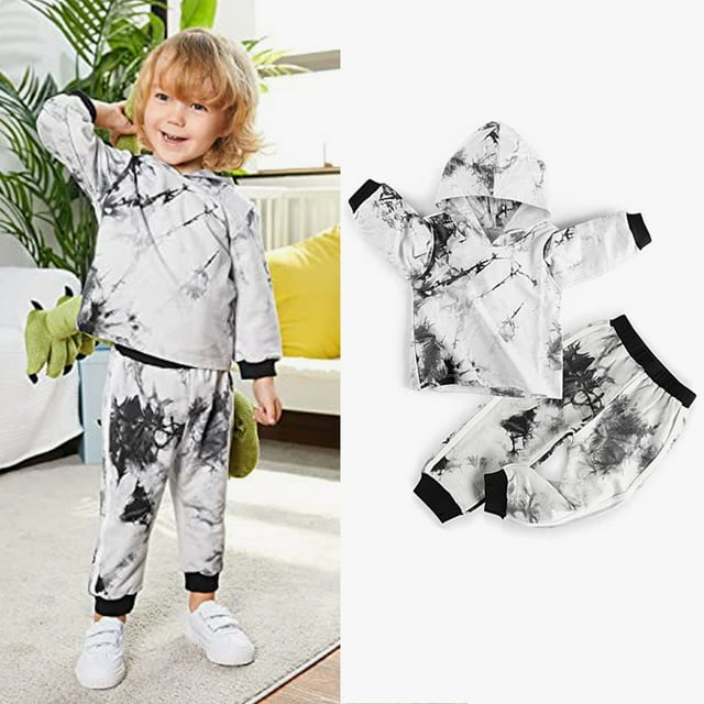 Gyratedream Clearance Toddler Baby Boy Tie Dye Cotton Hoodie Pants 2PCS