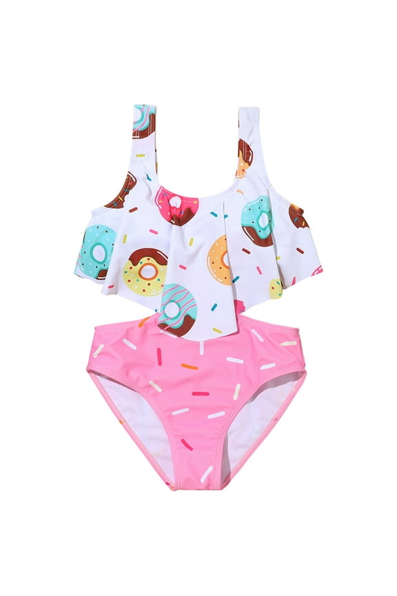 Girl Cute Two Piece Swimsuit V Neck Donut Print Wireless Bikini Set Bathing Suit Set