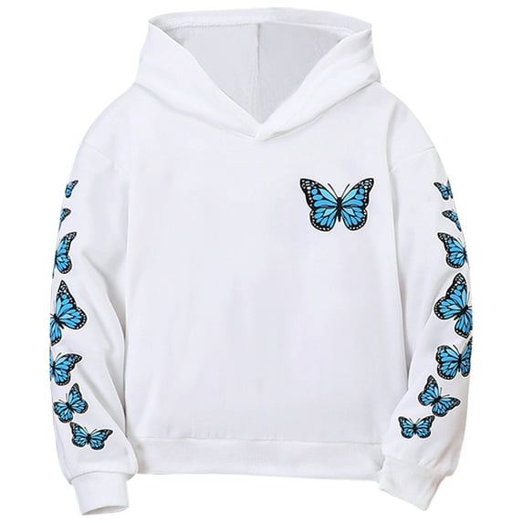 Gyratedream Girls Butterfly Print Hoodies Sweatshirts Loose Casual Long Sleeve Hooded Sweatshirt Pullover Tops