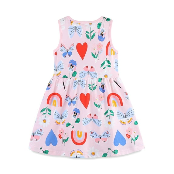Gyratedream Girls Casual Dress Toddler Kids Cotton Cartoon Print Crew Neck Sleeveless A Line Summer Daily Dresses Clothes for 2-7 Years