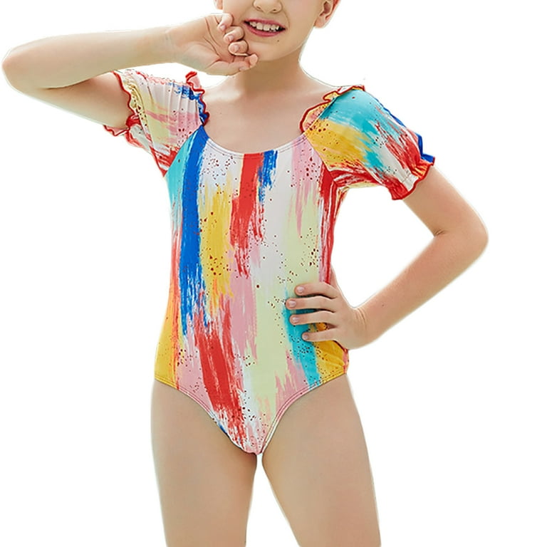 Gyratedream Girls Graffiti Colorful Swimsuit One Piece Short Sleeve V Neck Bathing Suit for Big Kids 7 11 Years Walmart