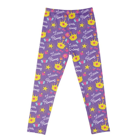 Gyratedream Girls Leggings, Girls Active Workout Crown Print Leggings Casual Yoga Pants Tights Trousers for 4-5 Years Purple