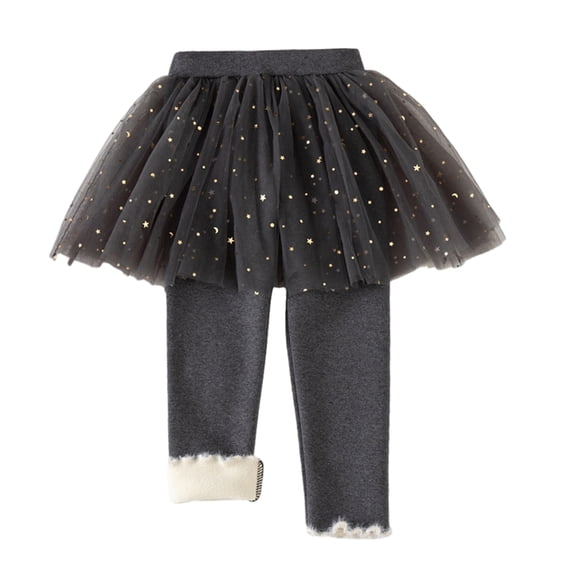 Gyratedream Girls Leggings with Lace Ruffle Tutu Skirt Fleece Lined Footless Tights Winter Warm Pants
