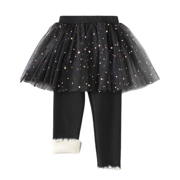 Gyratedream Girls Leggings with Lace Ruffle Tutu Skirt Fleece Lined Footless Tights Winter Warm Pants