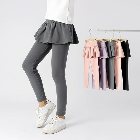 Gyratedream Girls Leggings with Skirt Kids Footless Tights Ruffle Tutu Warm Pants 3-12 Years