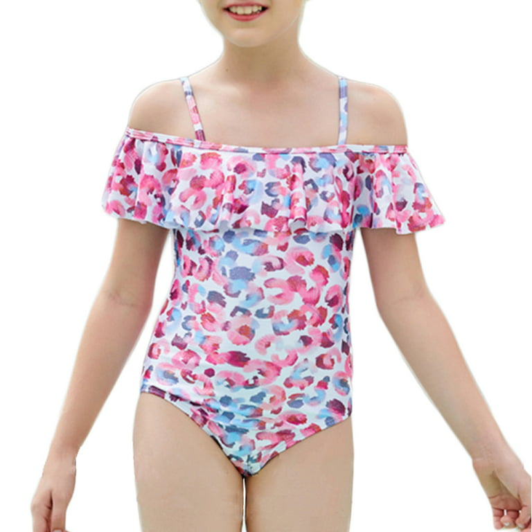 Gyratedream Girls Petals Printed Swimsuit One-Piece Flounce Strap