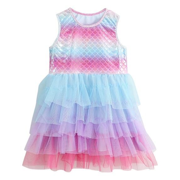 Gyratedream Girls Summer Dresses Sleeveless Party Mermaid Printed Tulle Dress 3-7Y