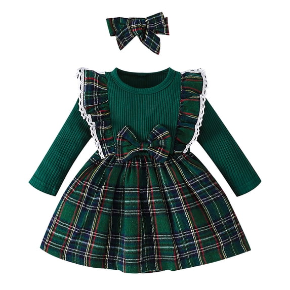 Gyratedream Infant Baby Girl Christmas Dress Long Sleeve Ribbed Dress with Headband 2Pcs Xmas Outfits, Size 2-3Y
